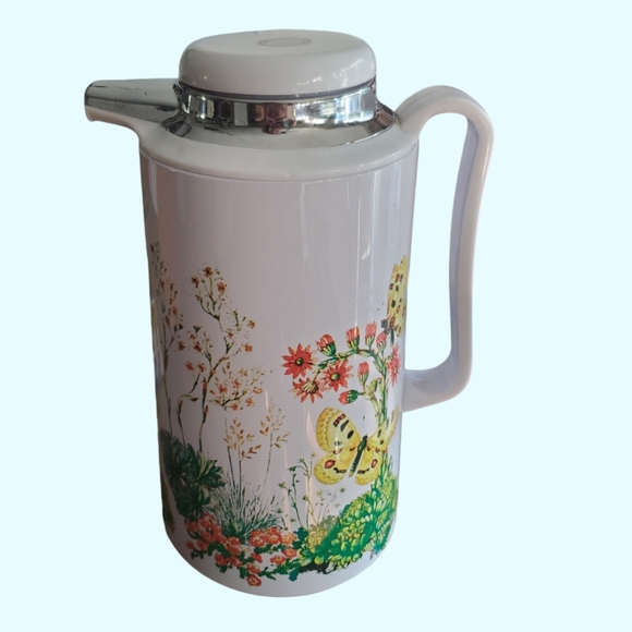 Vintage insulated Coffee or tea carafe with butterflies and flowers - Picture 3 of 7